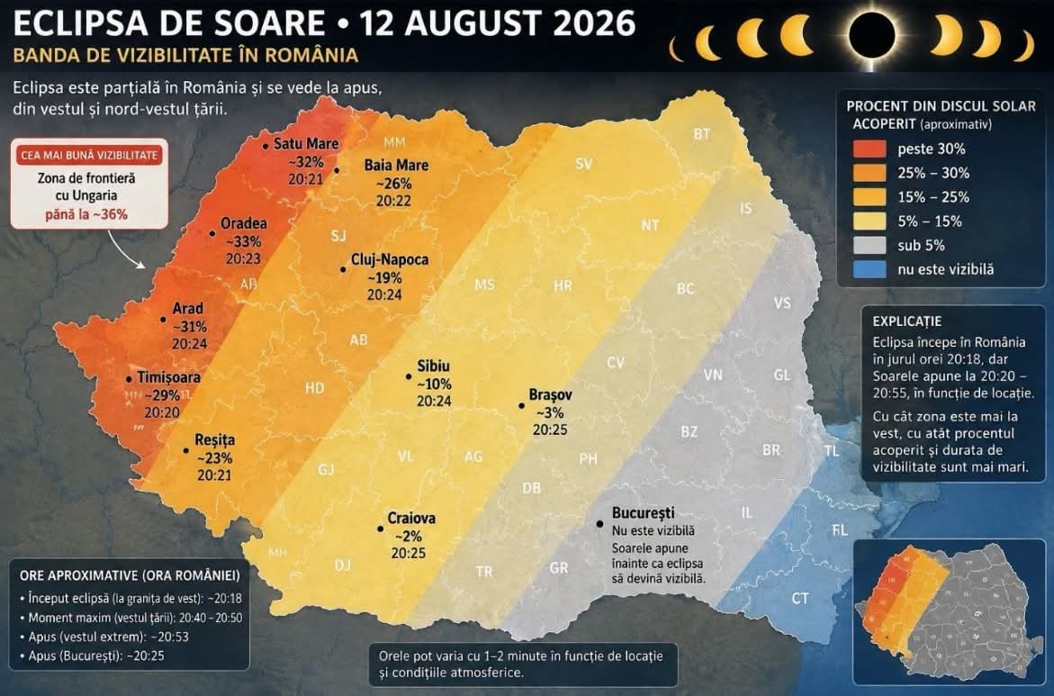 Eclipsa de Soare din 12 august se vede și din România. Unde cerul va oferi cel mai spectaculos moment - FOTO EXPLICATIV
