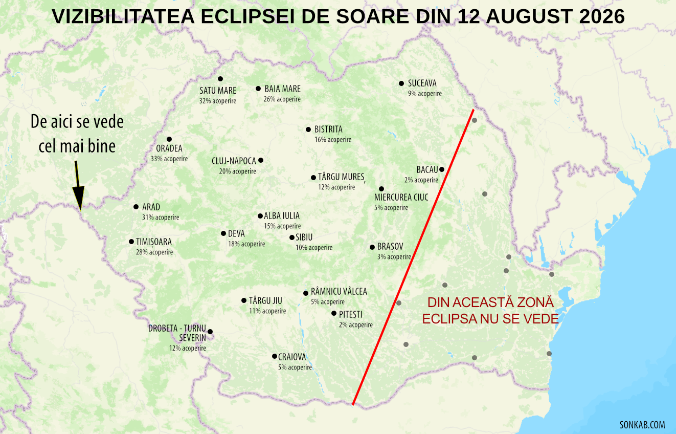 Eclipsa de Soare din 12 august se vede și din România. Unde cerul va oferi cel mai spectaculos moment
